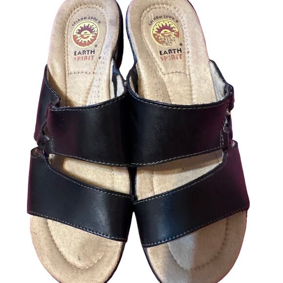 Earth Spirit Gelron 2000 Women's Sandals slide slip-on black leather cushioned 8 - Picture 1 of 6